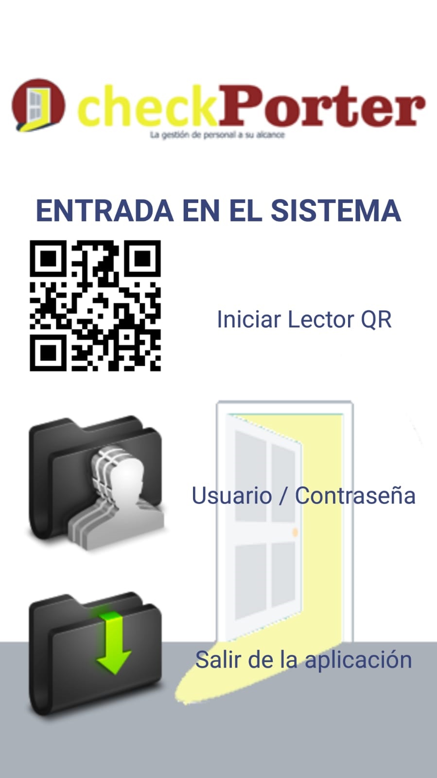 CheckPorter: entrada en el sistema con QR, usuario y salir